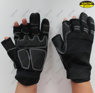  3 fingers mechanical work safety protective synthetic leather palm machinery glo