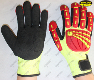 Level 5 Black Sandy Nitrile Coating Industrial Anti Cut Resistant Impact Gloves