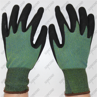 15g spandex nylon lining anti oil firm grip black sandy nitrile gloves