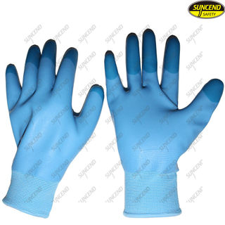 Anti slip polyester liner micro foam latex industrial hand protective gloves