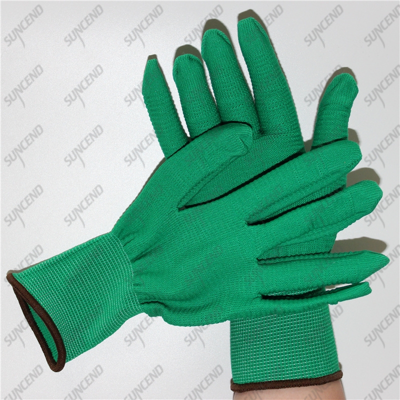 Women garden work safety anti slip high elastic green polyester gloves