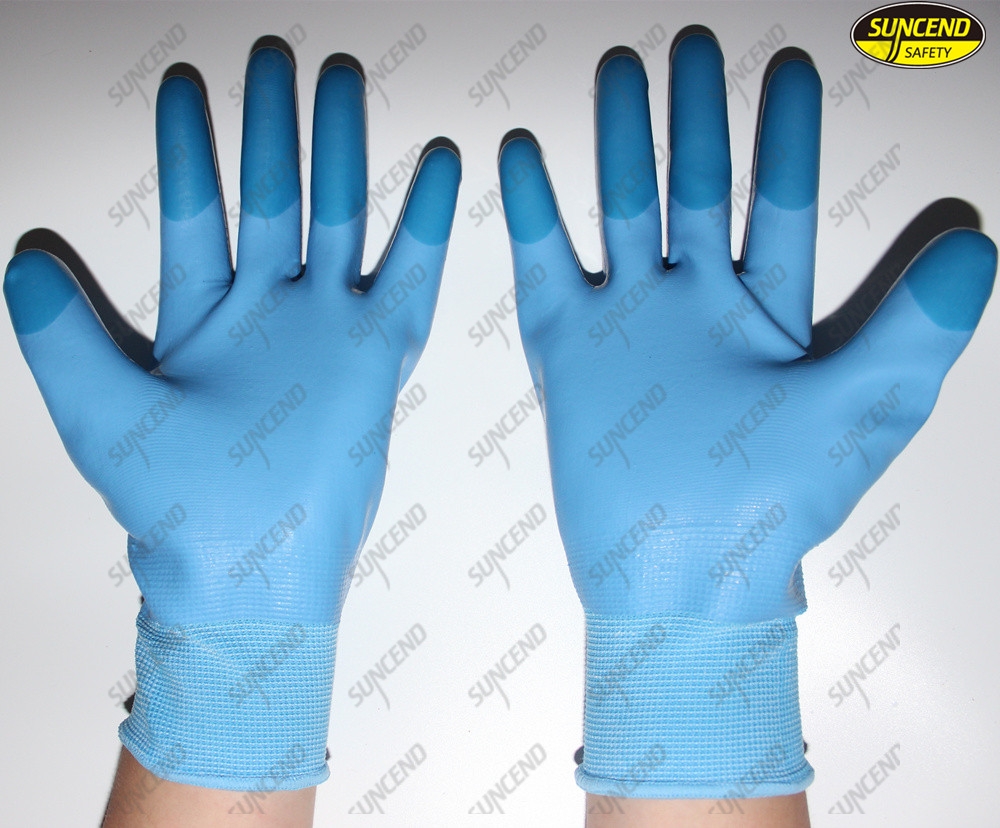 Anti slip polyester liner micro foam latex industrial hand protective gloves