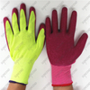 13 Gauge pink polyester palm coated crinkle pink latex gloves