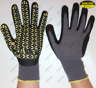 15g spandex nylon nitrile sandy coated work gloves