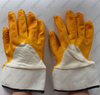 Safety cuff 3/4 big wrinkle coated yellow crinkle latex working gloves