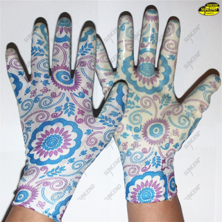 Gardening work colorful liner nitrile coated safe gloves