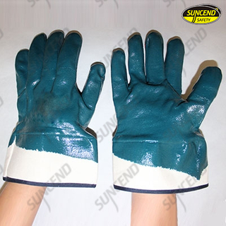 Blue nitrile coaed safety cuff work gloves 