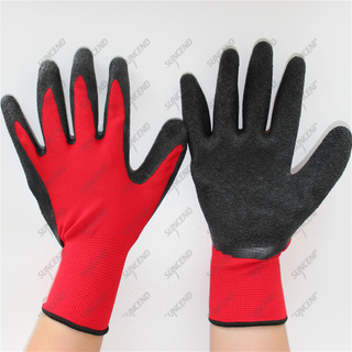 13 Gauge Polyester Knitted Crinkle Latex Rubber Coated Work Safety Gloves for C