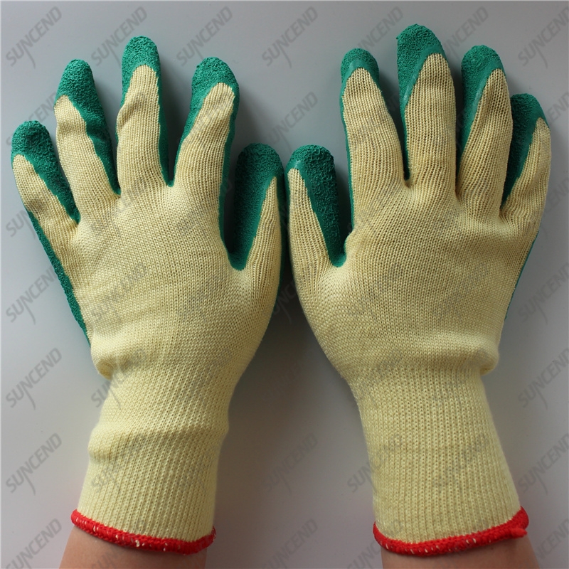 Winter construction work green crinkle custom latex gloves with terry
