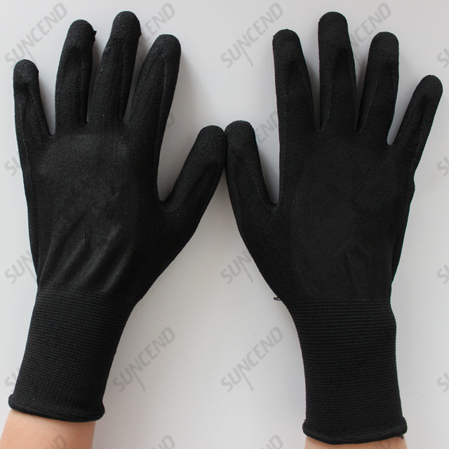 Black Nitrile Palm Coated Nylon/polyester Liner Sandy Work Gloves