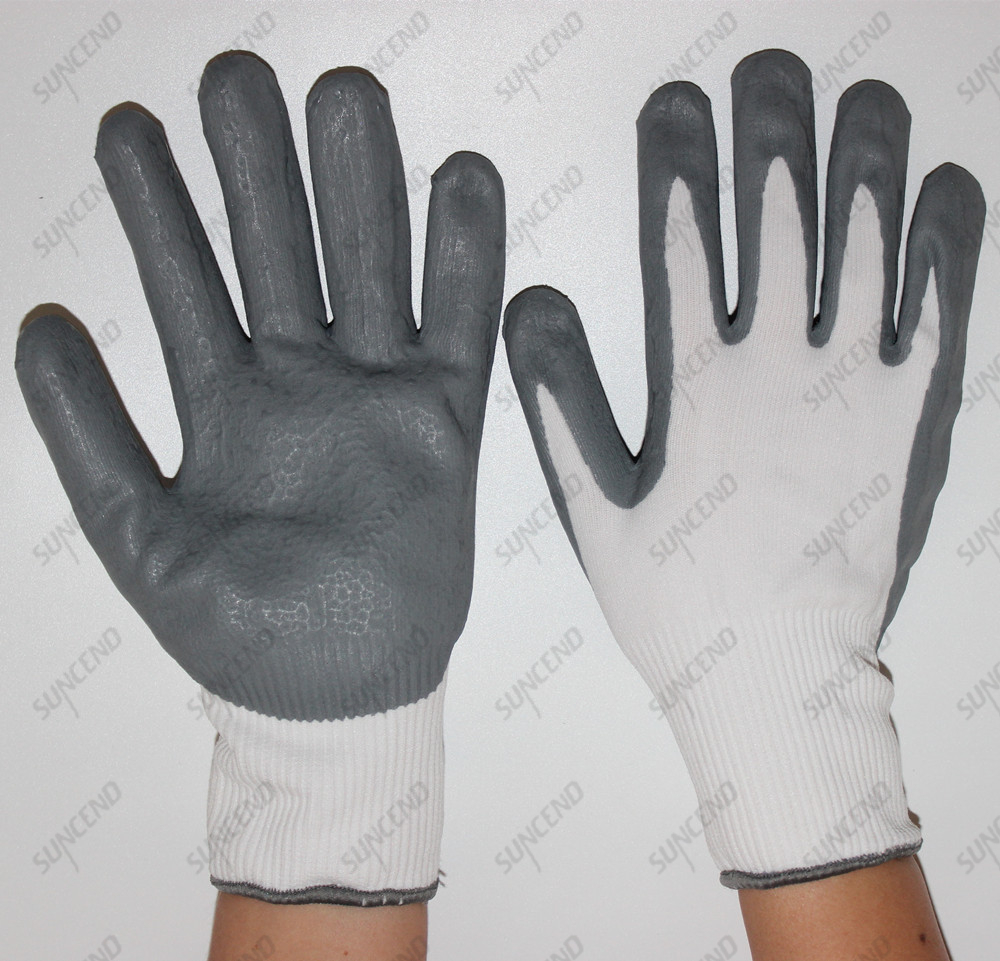 Gray Nitrile Palm Coated Football Textured Foam Finish Extra Grip Gloves