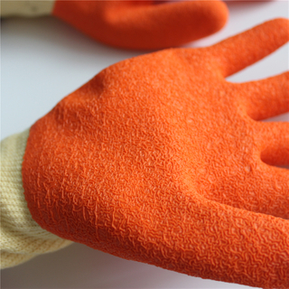 10G 5 yarn polycotton full coated orange crinkle latex gloves