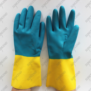 Two color Neoprene and latex dipped chemical resistant glove