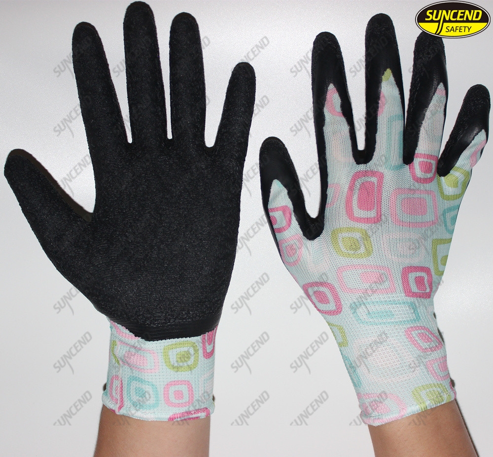 Colorful liner crinkle latex coated gardening household gloves