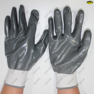 Polyester liner nitrile fully coated smooth finish safety work gloves