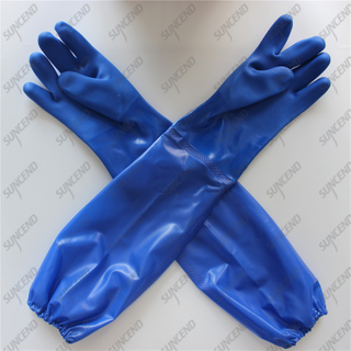 60cm long sleeve waterproof blue sandy PVC gloves