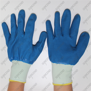 13 gauge polyester full coated blue corrugated latex gloves