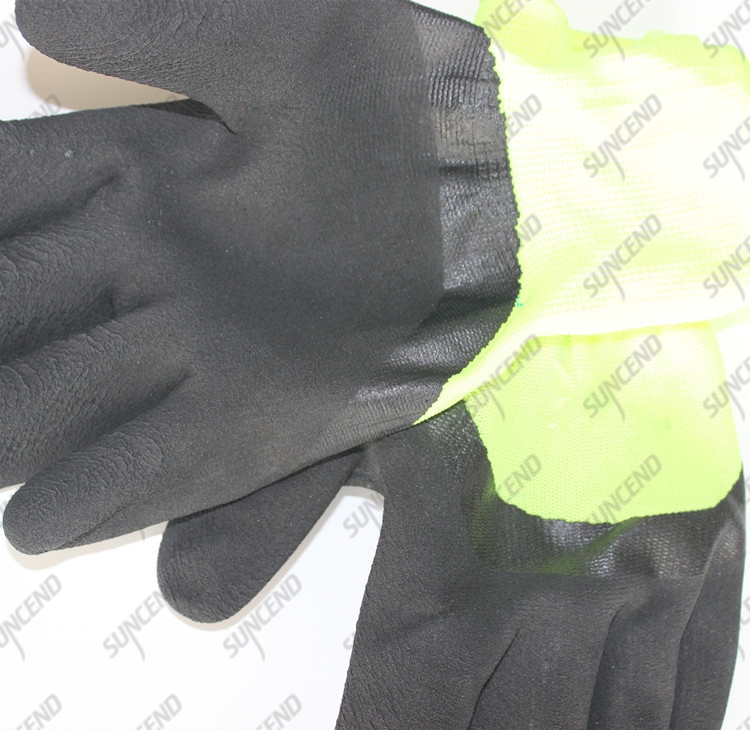 High visible acrylic with terry winter liner 3/4 coated foam latex gloves