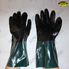 Black plam green cuff pvc dipped gloves with rough finish 