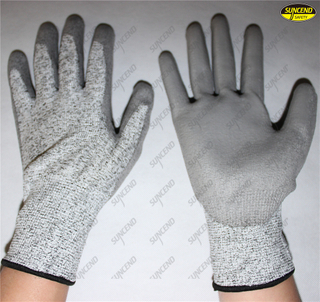 Cut proof HPPE liner hand protective pu coated gloves