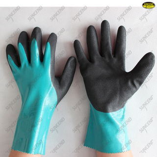 Long cuff sandy nitrile coated nylon liner gloves