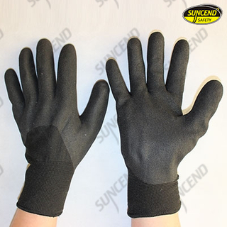 Black sandy nitrile 3/4 coated jersey liner work gloves 