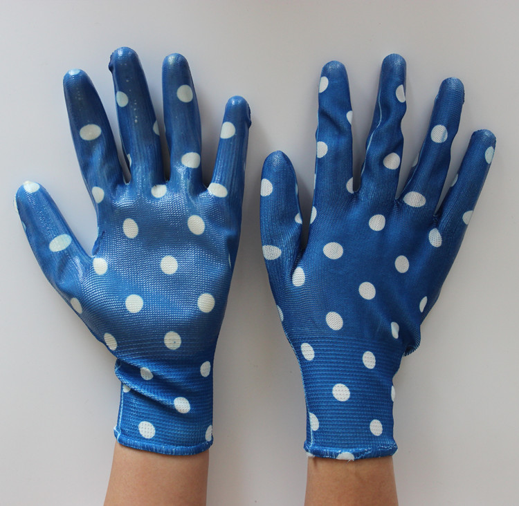 Colorful printing linenr nitrile coated smooth palm work gloves