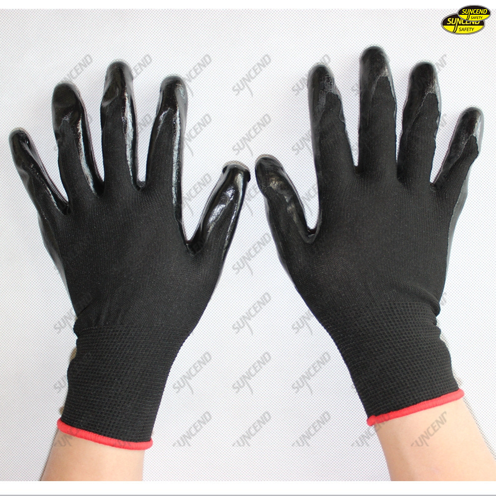 Nitrile palm smooth dipped polyester liner gardening work gloves