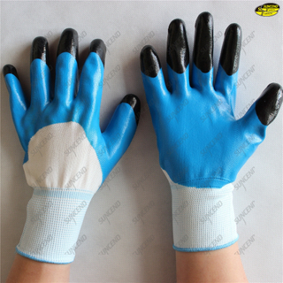 Safety working use smooth nitrile coated hand job gloves