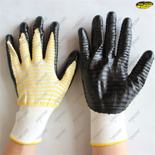 Open back smooth nitrile polyester liner industrial gloves