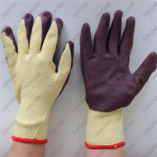 Industrial 10G polycotton anti slip grip crinkle latex work gloves