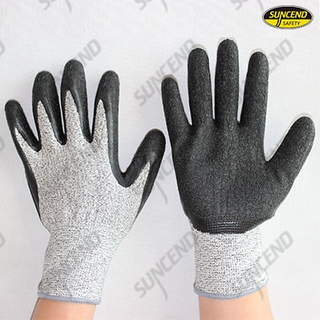 HPPE liner crinkle latex palm coated cut resistant work gloves 