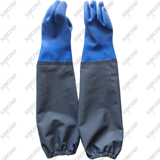 28 inch Long Sleeve Blue Sandy PVC Rubber Slurry Chemical Gloves Gauntlet