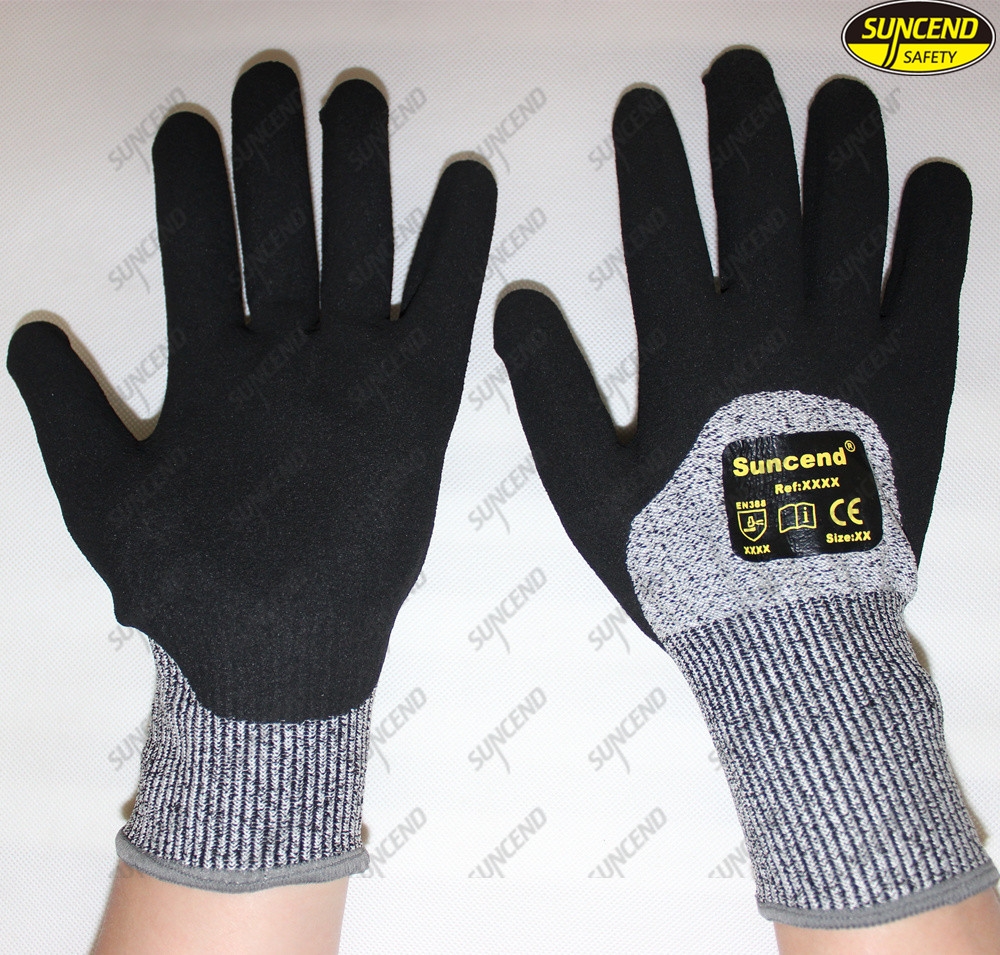 Seamless HPPE liner cut resistant nitrile coated work gloves