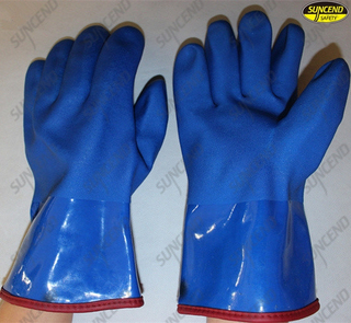 Cold resistant pvc double dipped warm liner work gloves
