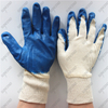 Double seam interlock towelling smooth blue latex dipped work gloves