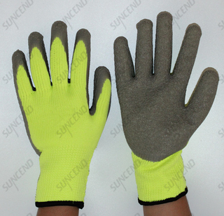 High Visible 10 Gauge Acrylic Terry Liner Gray Latex Palm Coated Work Glove for Winter Working
