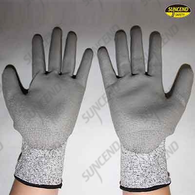HPPE liner PU palm fit cut resistant work gloves 