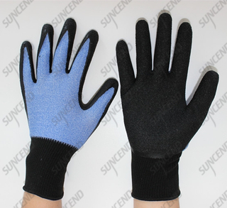Flexible and breathable 15g nylon+spandex daily duty work gloves with crinkle la