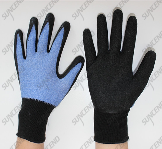 Flexible and breathable 15g nylon+spandex daily duty work gloves with crinkle la