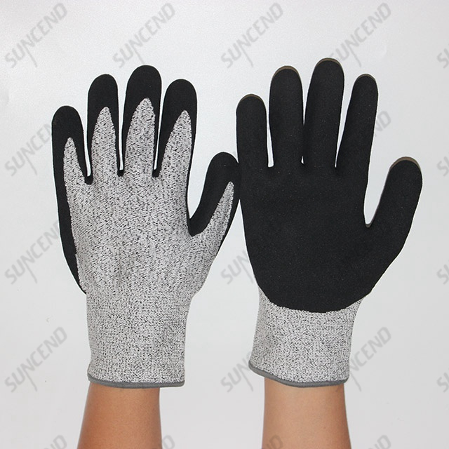 HPPE Liner Nitrile Sandy Palm Cut Resistant Gloves