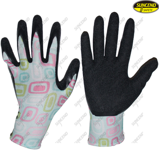 Colorful liner crinkle latex coated gardening household gloves