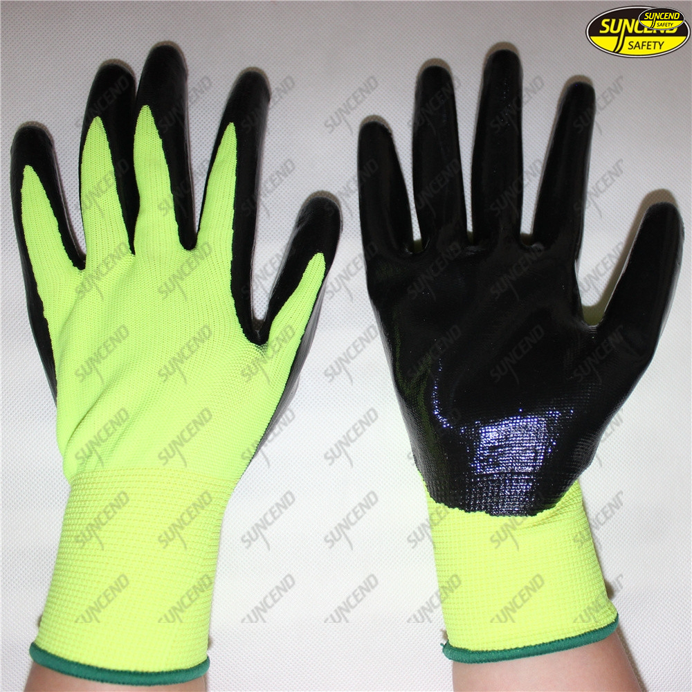 Smooth nitrile coated oil resistant mechanical work gloves