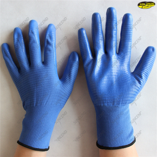 Polyester liner smooth nitrile working gloves