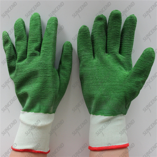 13G nylon seamless green full coated wrinkle latex work gristle gloves