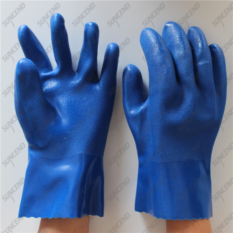 11 Inch Double Dip Insulated Blue PVC Sandy Chemical Gloves Gauntlet