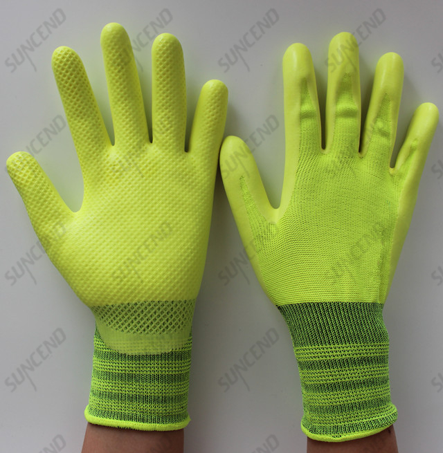 High Visible Latex Palm Coated Glove with Embossed Texture