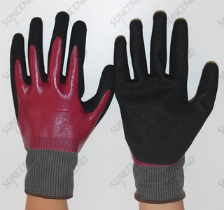 Blue And Red Nitrile Double Dipped Working Glove with Sandy Finish