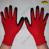 Seamless red polyester liner crinkle latex palm coated work gloves