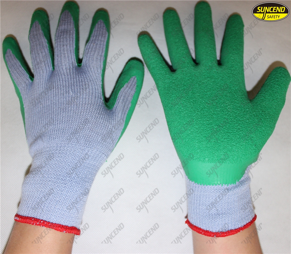 Polycotton liner tear latex coated crinkle finish hand gloves